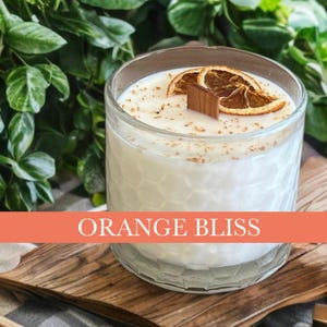 Orange Bliss Soy Candle: Citrus Aromatherapy, Wood Wick, 16oz