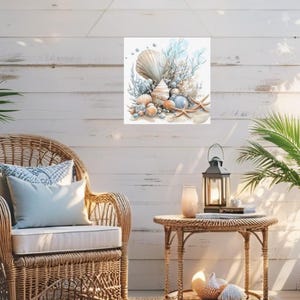 Coastal Shell Canvas Wall Art | Beach House Decor | Starfish Seashell Print | Tropical Ocean Canvas | Nautical Wall Art Multiple Sizes