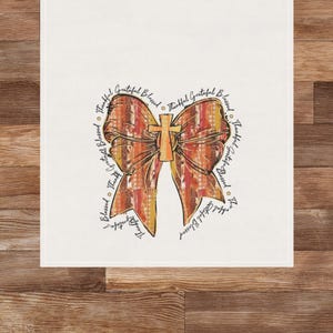 Faith Kitchen Towel with Cross & Bow: Christian Fall Decor