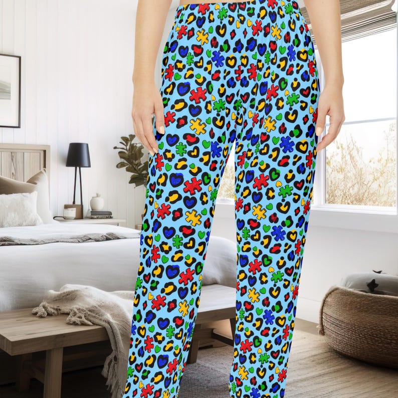 Autism Awareness Pajama Pants | Puzzle Heart Womens PJs | Special Education Gift | April Awareness Sleepwear image 1