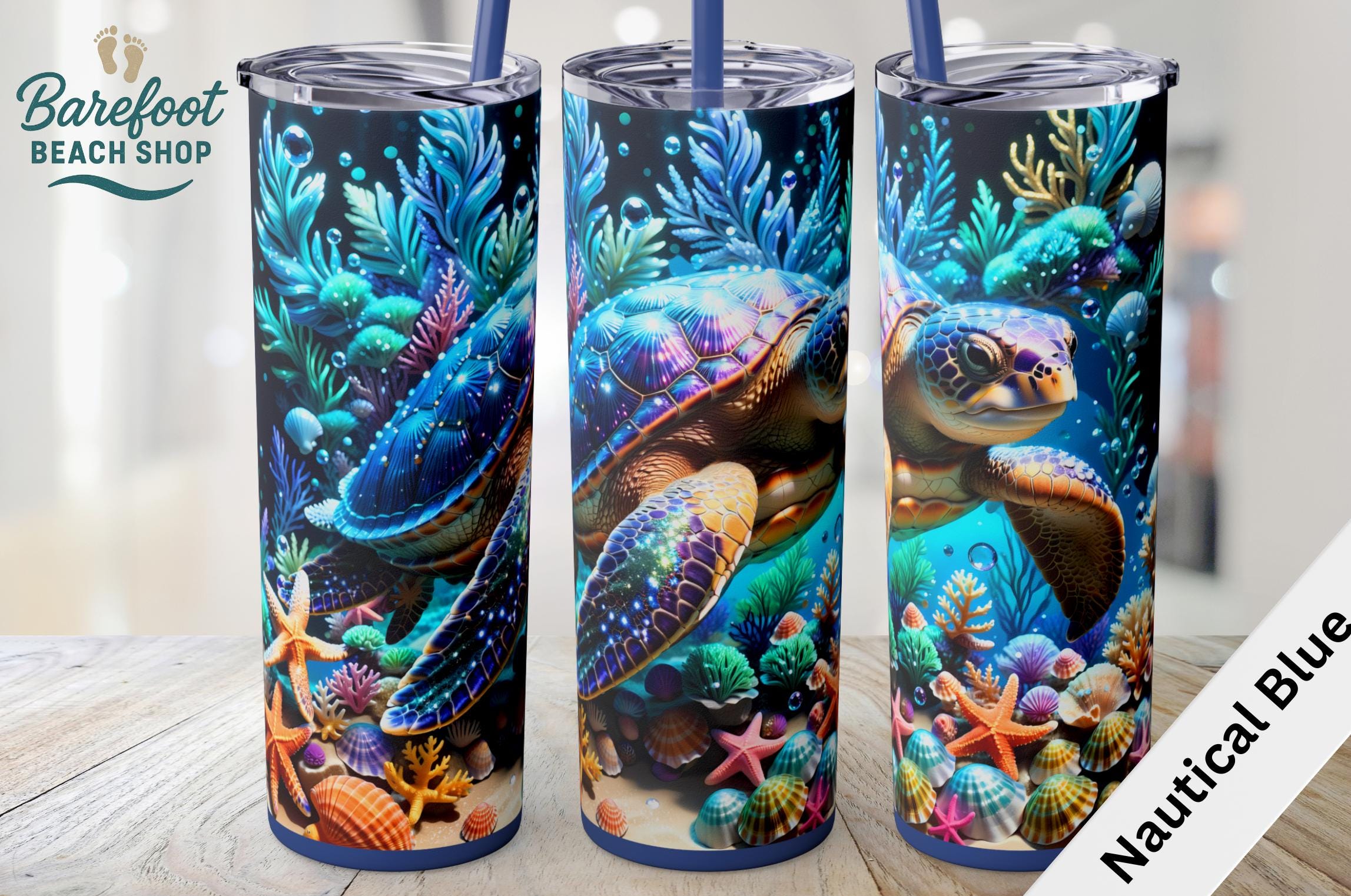 Turtle Shell Cups Sea Turtle Tumbler Ocean Skinny Cup Nautical Blue Underwater Beach Gift ...