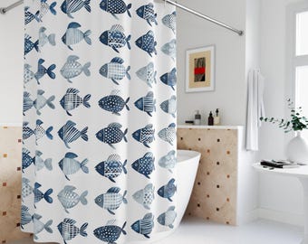 Duschdraperi med marin fisk: Badrumsdekor med kust och hav