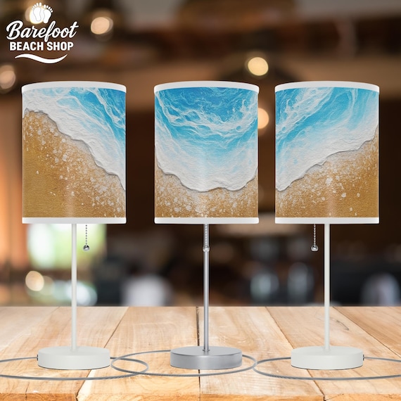 Beach Lamp on Stand Coastal Ocean Wave Decor Tranquil Seaside