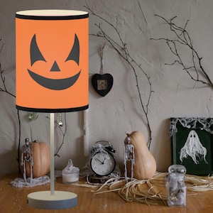 Jack O Lantern Lamp | Halloween Pumpkin Table Lamp | Spooky Night Light | Orange Black Halloween Decor | Creepy Cute Bedroom Accent