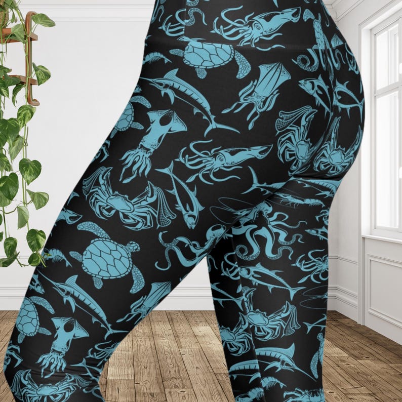Octupus Workout Aqua Sea Creature Leggings | Ocean Turtle Crab Octopus Yoga Pants ...