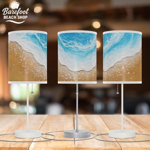 Beach Lamp on Stand | Coastal Ocean Wave Decor | Tranquil Seaside Table Lamp | Beach House Lighting | Nautical Home Accent Gift