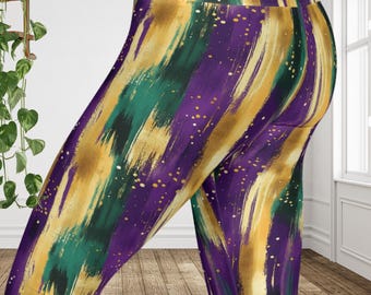 Mardi Gras Leggings | Purple, Gold, Green Brush Stroke Carnival Outfit