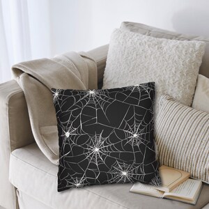 Spiderweb Throw Pillow | Halloween Gothic Black Cushion Printed Both Sides