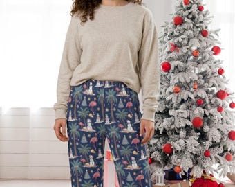 Womens Coastal Christmas Pajama Pants | Flamingo Holiday PJs | Beach Christmas Lounge Pants | Tropical Holiday Pajamas