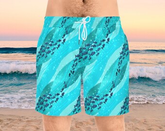 Bañador tipo bermudas para hombre con estampado de peces / Pantalones cortos de playa con estampado oceánico