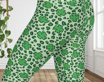 Shamrock Leopard Print Leggings - St Patricks Day Yoga Pants