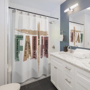 Christian Shower Curtain | Faith Bible Verse Bathroom Decor | Religious Scripture Curtain | Spiritual Home Gift | Cross Bath Curtain