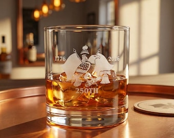 250th Anniversary Whiskey Glass | Fathers Day Gift | 1776 2026 Patriotic Glass | American Eagle Bourbon Glass | 4th of July Gift
