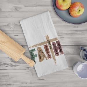 Christian Bible Verse Kitchen Towel | Faith Cross Tea Towel | Scripture Dish Towel | Religious Hostess Gift | Farmhouse Decor