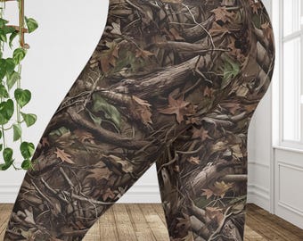 Camo Print Leggings | Womens Camouflage Workout Pants | Hunting Outdoor Yoga Leggings