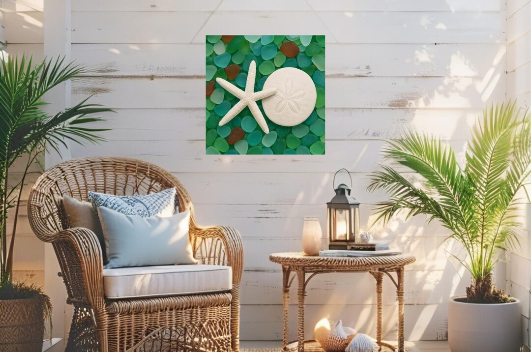 Starfish & Sand Dollar Sea Glass Print: Coastal Beach House Decor - Etsy