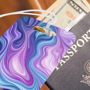 Personalized Mystic Ripple Luggage Tag | Purple Abstract Bag Tag | Custom Travel ID | Glossy Travel Accessory | Unique Gift for Travelers