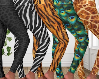 Animal Print Leggings | Leopard Tiger Zebra Giraffe Pants | Womens Buttery Soft Yoga Leggings | High Waisted Workout Pants