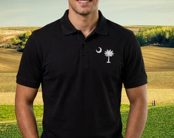Poloshirt South Carolina | Shirt staatsvlag SC | Polo palmettoboom | Overhemd wassende maan | Kustpolo