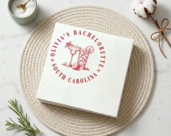 Kundenspezifische Junggesellinnenabschied-Servietten, Cocktail-Design Brautparty-Servietten, Mädchen-Wochenend-Getränk-Illustration, Hochzeitsprobe-Servietten