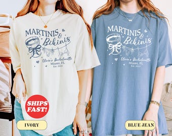 Custom Bachelorette Martinis and Bikinis Shirt, Miami Bachelorette Tee, Poolside Bride Party Shirt, Girls Trip Tee, Beach Bride Squad Top