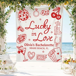 Lucky In Love Bachelorette Banner, Casino Theme Party Sign, Custom Vegas Bachelorette Backdrop, Bride To Be Hens Party Decor, Las Vegas Bach