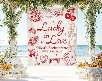 Lucky In Love Bachelorette Banner, Casino Theme Party Sign, Custom Vegas Bachelorette Backdrop, Bride To Be Hens Party Decor, Las Vegas Bach