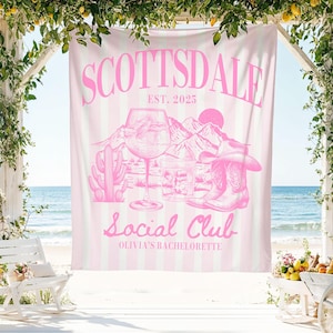 Scottsdale vrijgezellenfeest banner, social club vrijgezellenfeest achtergrond, laatste rodeo vrijgezellentapijt, aangepaste naam bruid reis, western party decor