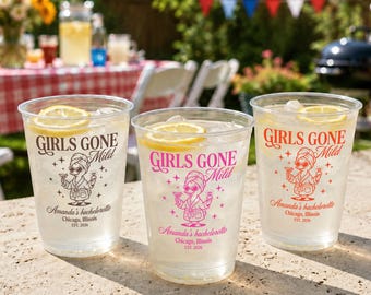 Girls Gone Mild Bachelorette Custom Napkin Frosted Acrylic Cups, Bridal Party Favor Cups, Beach Weekend Drinkware, Bride Tribe Party