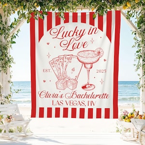 Lucky In Love Bachelorette Banner, Las Vegas Party Tapestry, Casino Theme Banner, Custom Bride To Be Backdrop, Personalized Wedding Decor