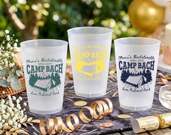 Tasses personnalisées Camp Bach pour enterrement de vie de jeune fille, tasse de douche nuptiale de camping, faveur de tribu de mariée inspirée de parc national, verres de week-end en plein air
