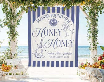 Honey Honey Bachelorette Banner, Mamma Mia Bridal Shower Tapestry, Future Backdrop, Custom Location Wedding Decor, Disco Wall Hanging