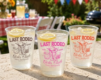 Servilletas personalizadas para el Last Rodeo Girls Club, vasos de acrílico esmerilado, vasos para despedida de soltera con temática vaquera, vajilla para despedida de soltera vaquera.