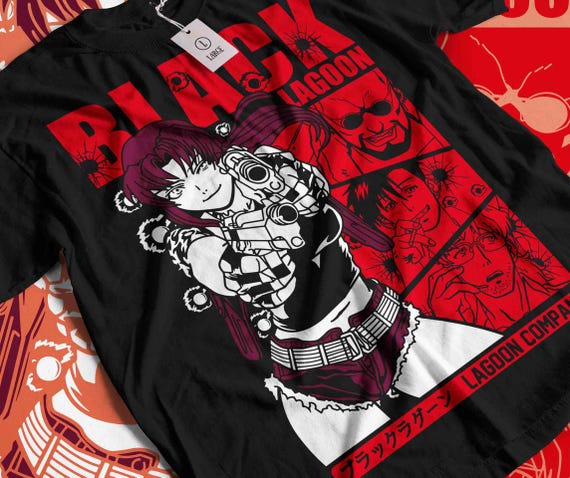 Unisex Black Lagoon Anime T-shirt, Revy Graphic Tee Waifu Manga