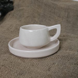 Beige Minimalist Espresso Cup and Saucer 3oz, Handmade Ceramic Wide Handle Coffee Cup, Modern Black & White Cup