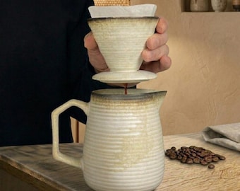 Coffee Pour Over Coffee Maker Set, Handmade Ceramic 20oz Mug Server with V60 Dripper