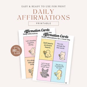 30 cartes imprimables d'affirmations pastel | Joli jeu de soins pour animaux de compagnie pour la pleine conscience, la positivité et des idées cadeaux