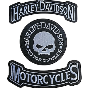 Harley Davidson Motorcycles Biker Skull Embroidered Patch Set – Iron-On/Sew-On for Jackets & Vests