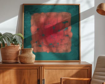 Mid Century Modern Brushstrokes Print: Orange & Green Abstract Wall Art (Digital Download)