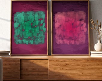 Mid Century Modern Wall Art Set: 2 pieces Midcentury Abstract Painting Prints (Digital Download)