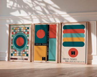 Mid Century Modern Wall Art Set of 3: Tryptich Geometrical Downloadable Print