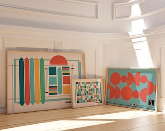 Bauhaus Mid Century 3 Piece Wall Art: Tryptich Downloadable Print
