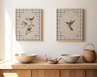 Conjunto de arte mural vintage de pájaros estilo francés campestre, lámina de pájaros de 2 piezas (descarga digital)