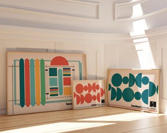 Bauhaus MidCentury Triptych Wall Art: Set of 3 Prints Downloadable Print