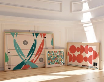 Mid Century Modern Triptych Wall Art: Set of 3 Prints Downloadable Art