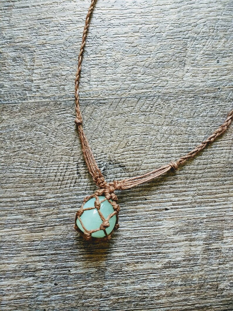 Gemstone Hemp Basket Weave Pendant Necklaces Etsy