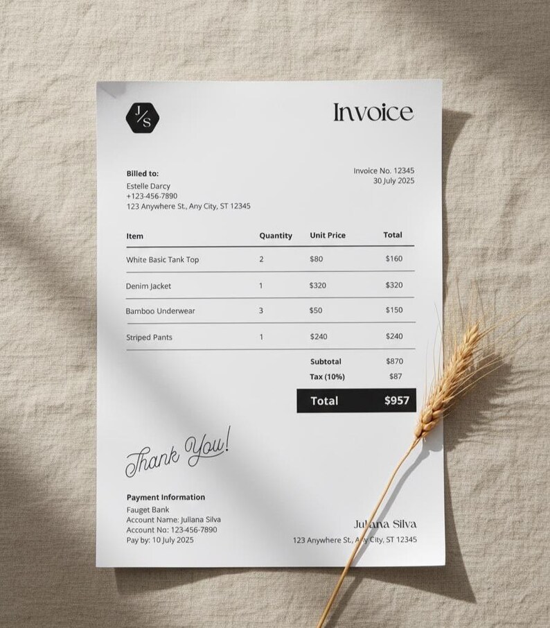 Editable Invoice Template: Minimalist Business Form (canva) - Etsy