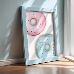 Watercolor Donut Art Print - Pink and Blue Sprinkled Donuts