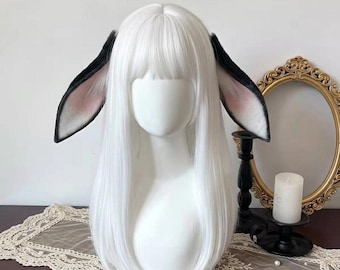 Schwarzes Schlappohren-Hasenohren-Set mit Stirnband und Schwanz, Kunstfell-Schlappohren-Kostüm, Gothic-Anime-Cosplay-Ohren, Ostergeschenk, Tierkopfbedeckung