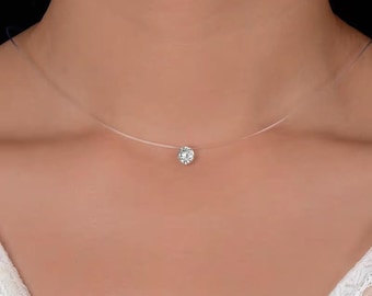 Floating necklace, invisible necklace, fishlike necklace, illusion pearl necklace
